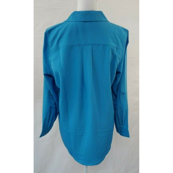 D&Co Denim & Co Womens Top Small Long Sleeve Blue Tunic Button Front Career - Picture 3 of 6